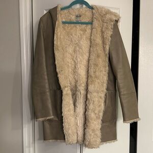 Faux Leather and Shearling Coat